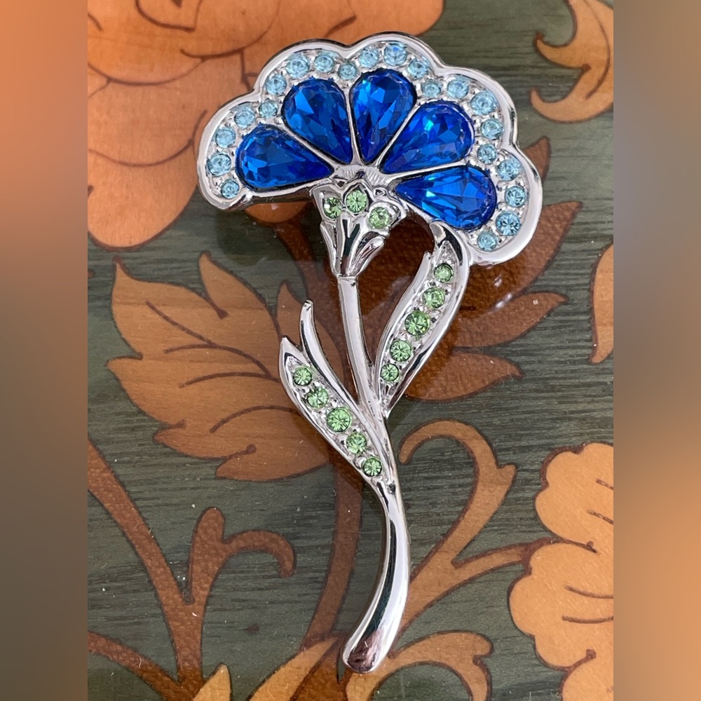 Swarovski  Beautiful Blue and Green Australian Crystal Flower Brooch Pin
